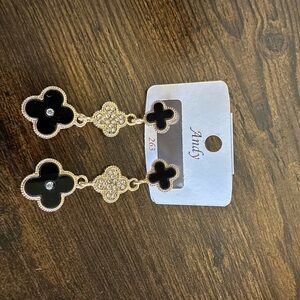 Black and Gold Flower Drop Earrings